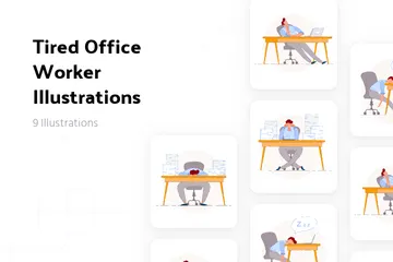 Tired Office Worker Illustration Pack