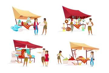 Tourists At Eastern Bazaar Illustration Pack