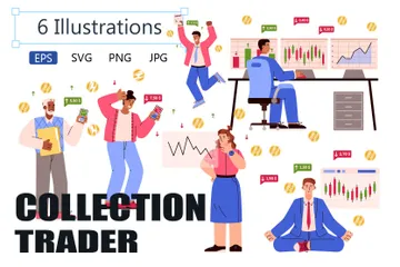 Les traders consultent les graphiques boursiers Pack d'Illustrations