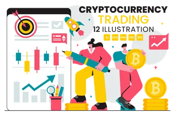 Trading de crypto-monnaie et blockchain Pack d'Illustrations