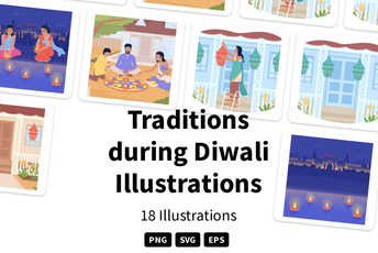 Traditions During Diwali Illustration Pack