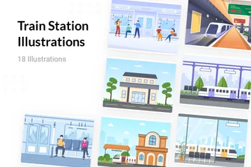 Train Station Illustration Pack