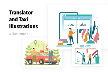 Translator And Taxi Illustration Pack