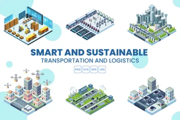 Transporte e Logística Inteligentes e Sustentáveis Pacote de Ilustrações