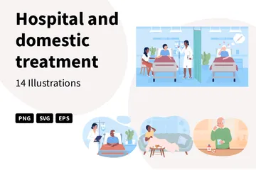 Tratamento Hospitalar e Doméstico Pacote de Ilustrações