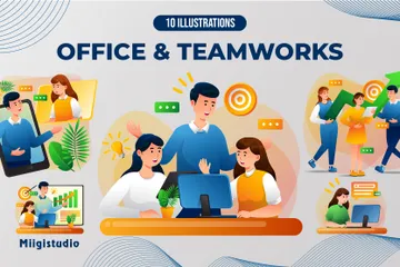 Travail de bureau et d'équipe Illustration Pack