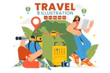 Travel And Backpacking Illustration Pack