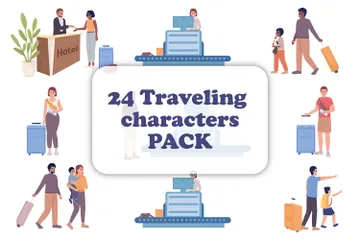 Travelers In Airport Terminal Illustration Pack