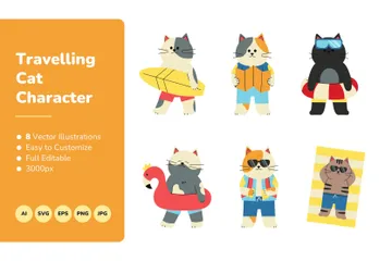 Travelling Cat Character Illustration Pack