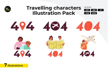 Travelling Characters Error 404 Illustration Pack