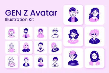 Trendiger Gen Z-Charakter-Avatar Illustrationspack