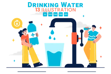 Wasser trinken Illustrationspack