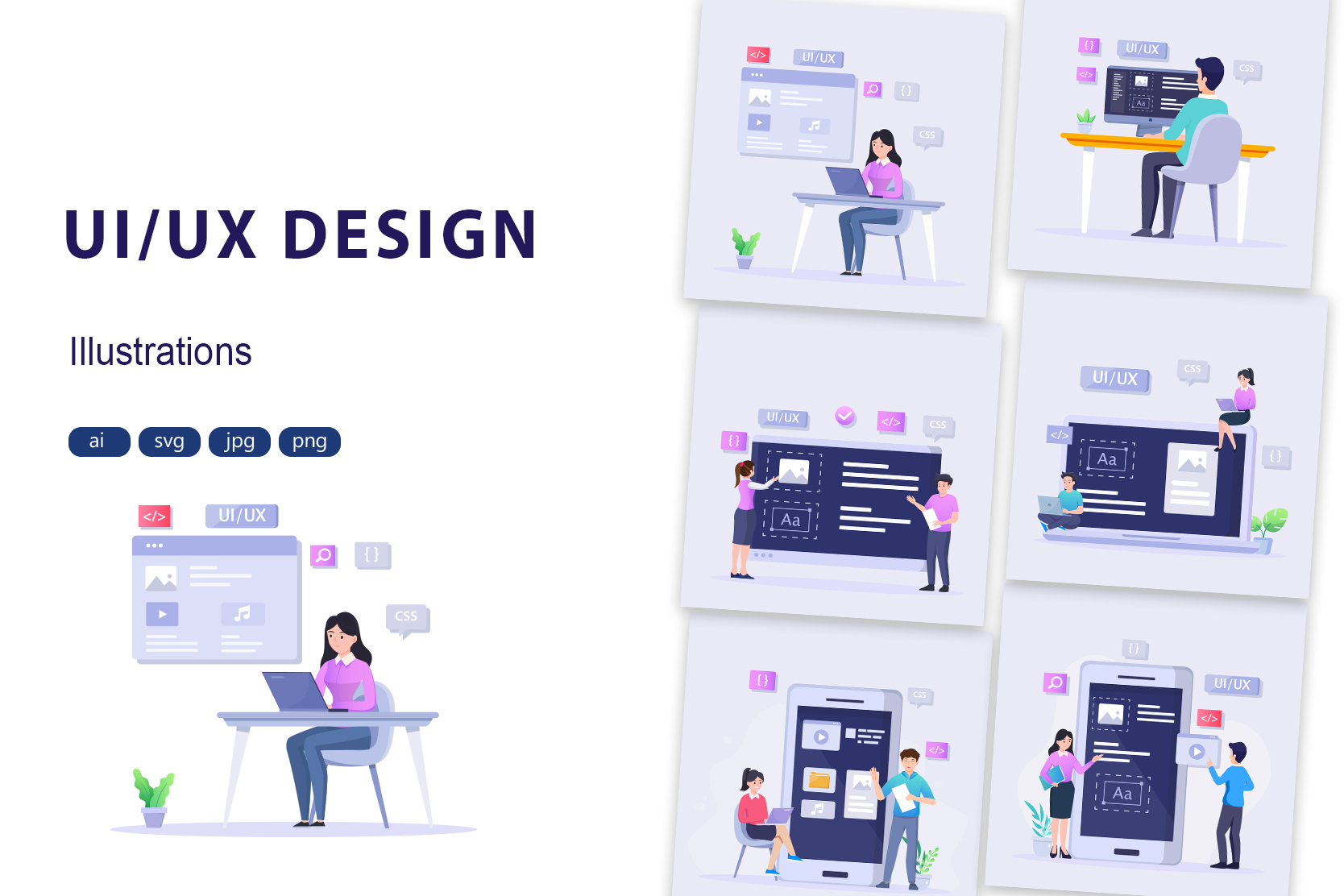 UI / UX Design Illustration Pack - 6 Design & Development Illustrations ...