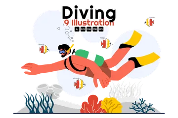 Underwater Diving Sport Illustration Pack