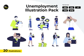 Unemployed Multiethnic Adults Illustration Pack