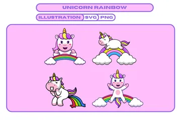 Unicornio con nube arcoíris Paquete de Ilustraciones