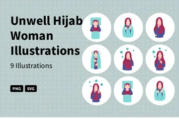 Unwohlsein bei einer Frau mit Hijab Illustrationspack