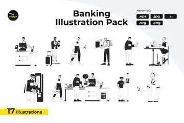 Usando la aplicación móvil del banco Paquete de Ilustraciones