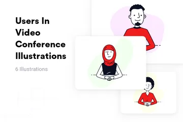 Users In Video Conference Illustration Pack