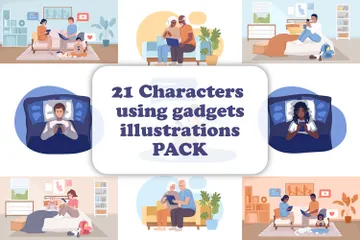 Using Gadgets In Daily Life Illustration Pack