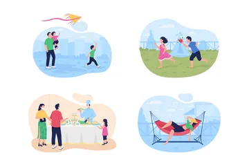 Vacances d'été en famille Pack d'Illustrations