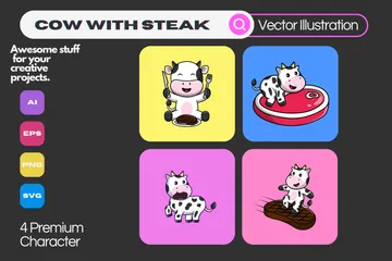 Vache et steak Pack d'Illustrations