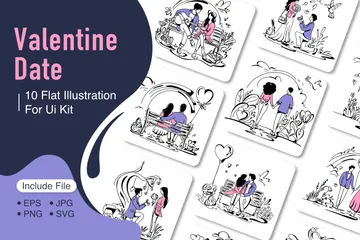 Valentine Date Scene Depicting Love Illustration Pack