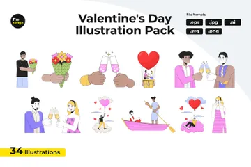 Valentines Dating Couple Illustration Pack