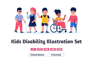 Vector Flat Collection Of Disabled Children Illustration Pack