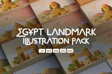 エジプトの観光地のランドマークのベクターイラスト イラストパック