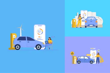 Véhicule électrique Pack d'Illustrations