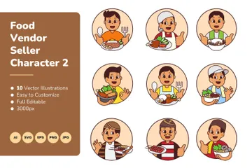 Vendedor de comida, personagem 2 Pacote de Ilustrações