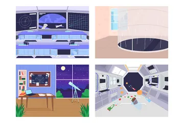 Verschiedene Einrichtungen zur Weltraumerkundung Illustrationspack