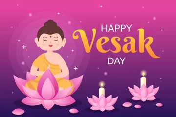 Vesak Day Illustration Pack