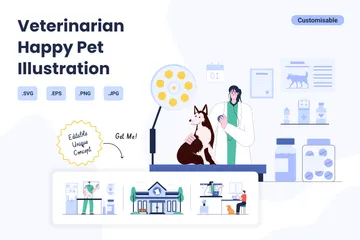 Veterinarian And Pet Grooming Illustration Pack