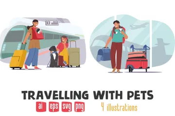 Viajar com animais de estimação Pacote de Ilustrações