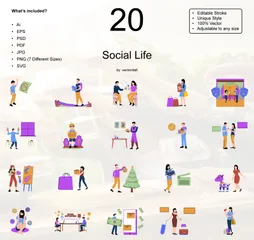 Vida social Pacote de Ilustrações