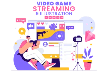 Video Game Streaming Illustration Pack