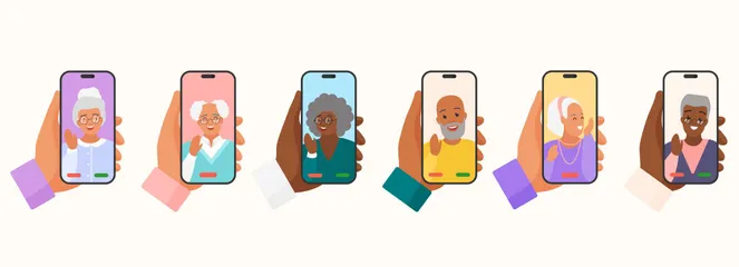 Videocall Grand Parents Illustration Pack