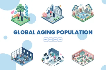 Vieillissement de la population mondiale Pack d'Illustrations