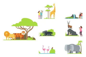 Visiter un zoo Pack d'Illustrations