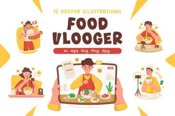 Vlogger de comida Paquete de Ilustraciones