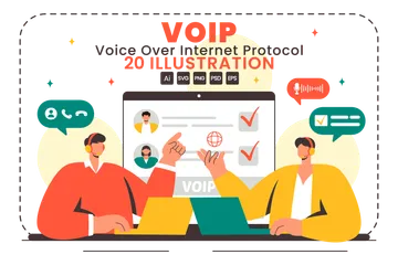 VOIP Or Voice Over Internet Protocol Illustration Pack