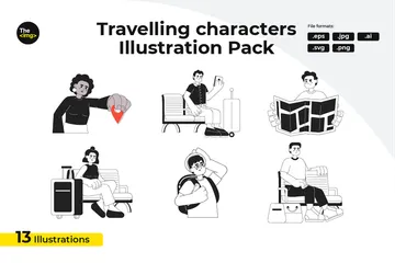 Des voyageurs enthousiastes Pack d'Illustrations