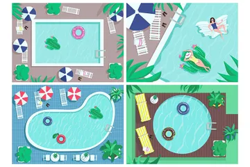 Vue de dessus de la piscine Pack d'Illustrations