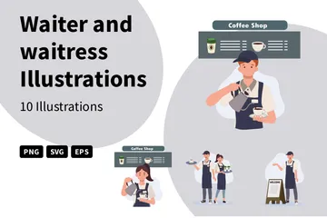 Waiter And Waitress Illustration Pack