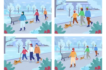 Walk In Winter Park Illustration Pack