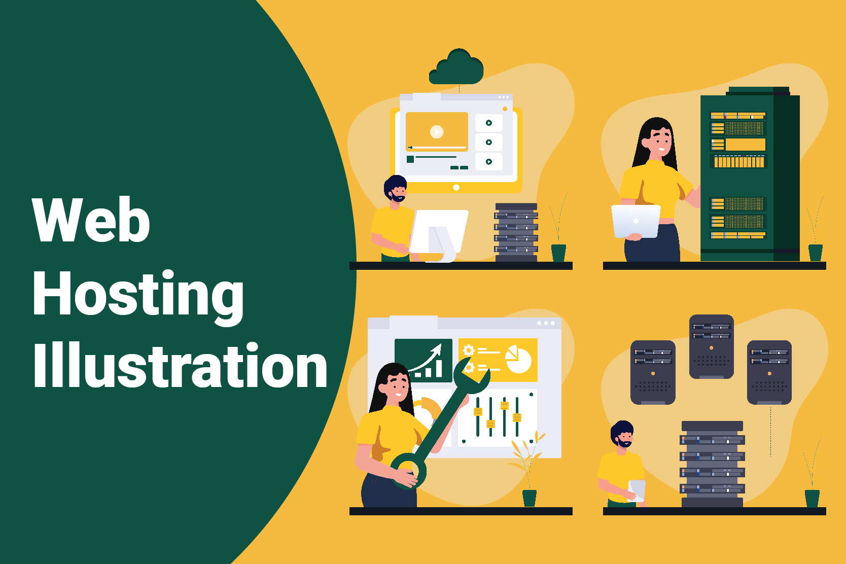 Web Hosting Illustration Pack - 30 Business Illustrations | SVG, PNG ...