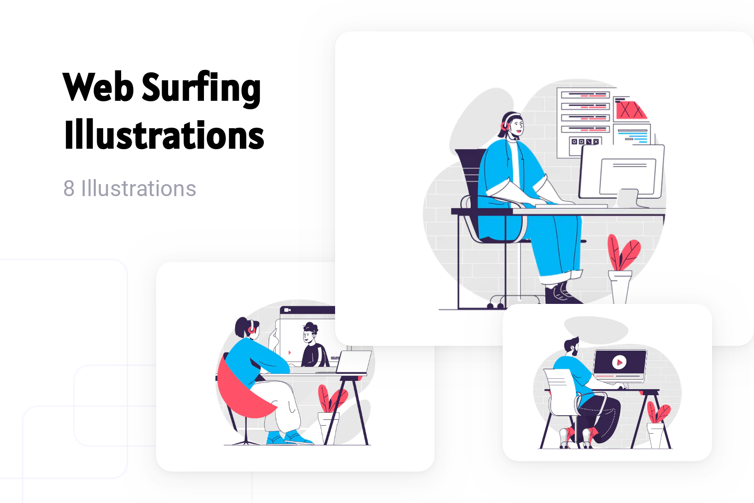 Web Surfing Illustration Pack - 8 Free Download Network & Communication ...