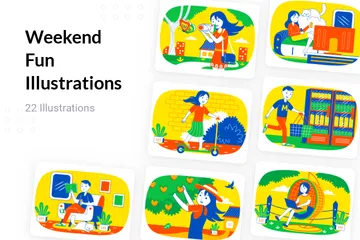 Amusement du week-end Pack d'Illustrations